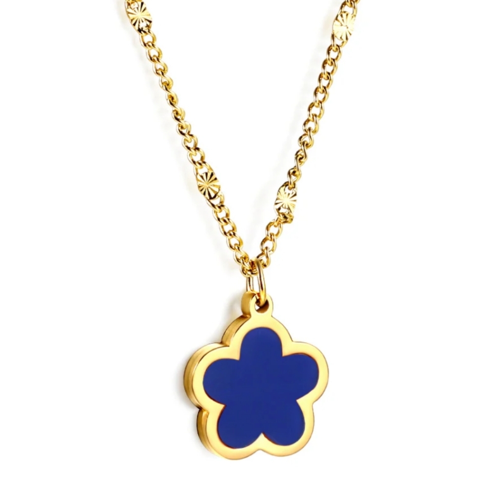 18k plated Gold and Blue‎ Clover Pendant Necklace